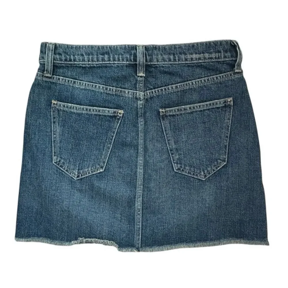 Current Elliott Button Fly Distressed Denim Skirt Size 26